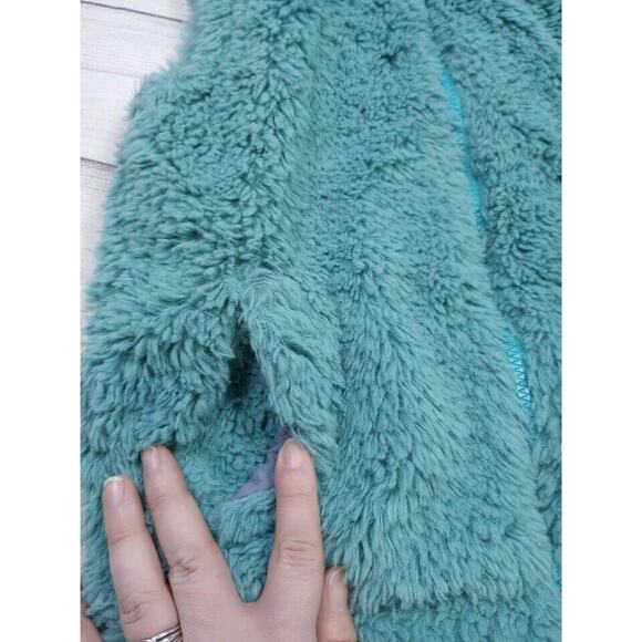 9/10 Mini Boden Teal Hooded Furry Vest - Picture 3 of 7